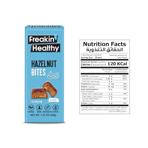 Freakin Healthy Hazelnut Bites 40g – 2 Individually Wrapped Bites, Plant-Based Nut Butter Snack with Raw Chocolate, No Refined Sugar