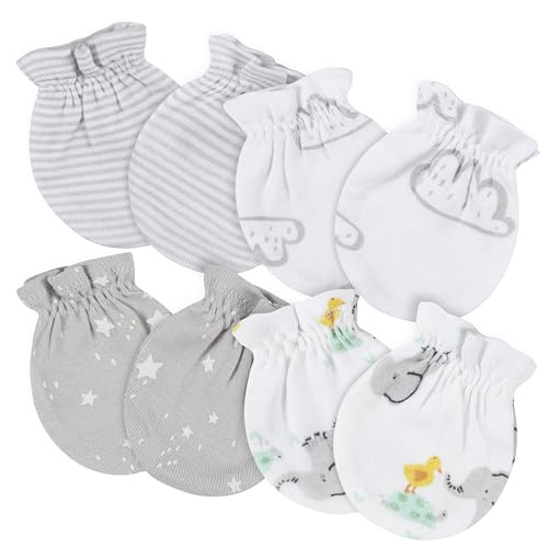Image of Gerber 4 Pairs Baby Mittens (Elephant/White)
