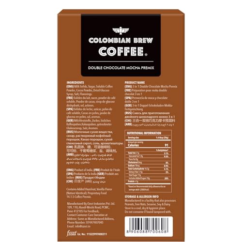 Image of Colombian Brew Double Chocolate Mocha Coffee Premix 5 Sachets | Instant Coffee Mix | Quick & Easy Preparation