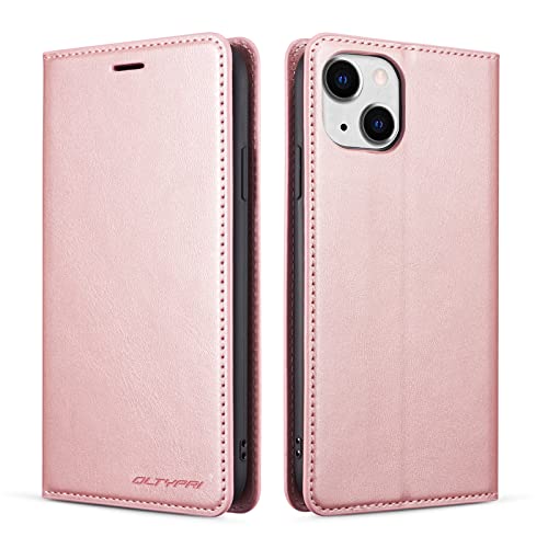 Housse en Cuir Premium PU Portefeuille pour iPhone 14 - Étui de Protection Or Rose