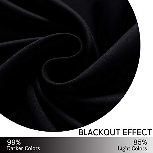 Yakamok Functional Thermal Insulated Eyelet Top Room Darkening Curtain Panels, Energy Efficient Kitchen Grommet Top Curtains for Short Window/Basement (52W by 36L, Black, 2 Panels)