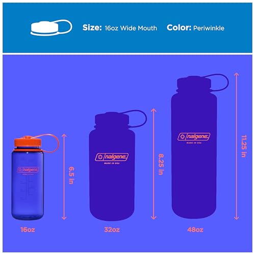 Image of Nalgene 16 oz Wide Mouth Water Bottle | Slim Cup Holder Size, BPA-Free, Durable & Leak Proof, Lightweight Travel Bottle, Periwinkle