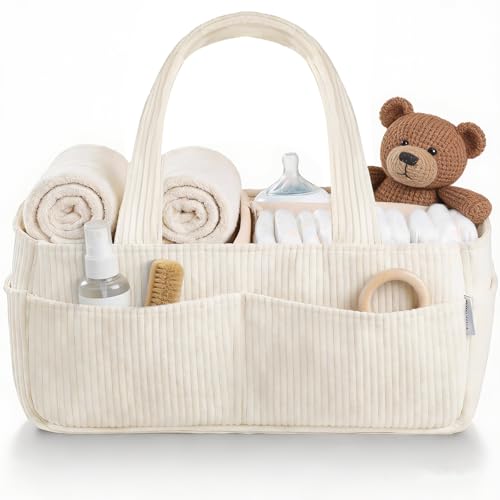 Connextion Cesta Organizadora Bebe, Organizador de Cambiador para Bebé, Organizador para Pañales con Compartimentos Desmontables y Asas, Regalo para recién nacidos