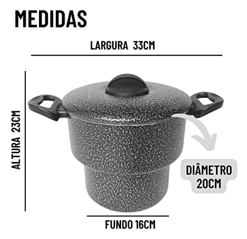Cuscuzeiro 20 Panela Cuscuzeira Cuscuz Delicioso Grande Em Alumínio Reforçado (Preto)