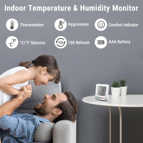 TempPro TempAir Digital Hygrometer Indoor Thermometer Humidity Meter | Room Thermometer with Temperature and Humidity Monitor, Mini Indoor Hygrometer for Home, Greenhouse, Cellar, Office, Bedroom view 3