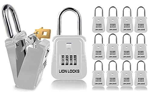 Lion Locks 1500 Key Lock Box with Code, Lockbox for Keys Outdoor, Realtor Lock Box for Short-Term Rentals, Holds 5 Keys (12 Pack, White)