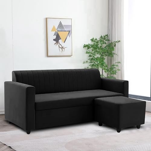Image of Rosebell - Black Velvet L-Shape Sofa | Right-Hand 4-Seater Sectional Corner Couch for Stylish Living Rooms, Offices & Guest Spaces