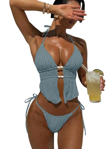 Image of RoseSeek Women's 2 Piece Boho Polka Dots Beaded Bikini Sets Sexy Swimsuits