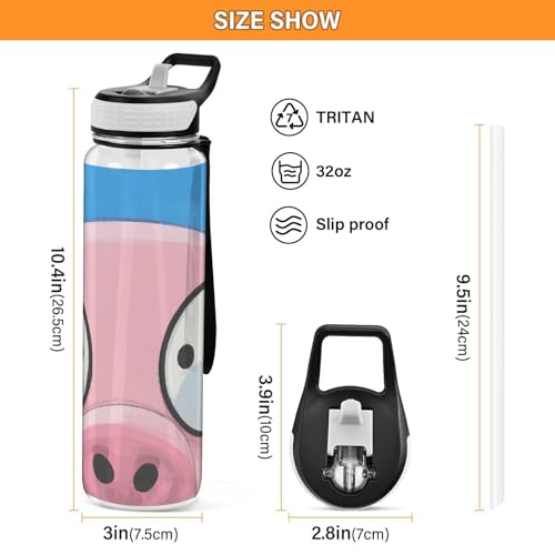 Bouteille d'eau rouge clair Tritan 946 ml avec motif cochon mignon