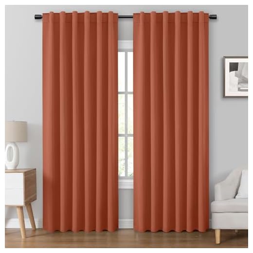 HOMEIDEAS Blackout Curtains 52 X 84 Inch Long Set of 2 Panels Burnt Orange Room Darkening Bedroom Curtains/Drapes, Thermal Insulated Pocket & Back Tab Window Curtains for Living Room