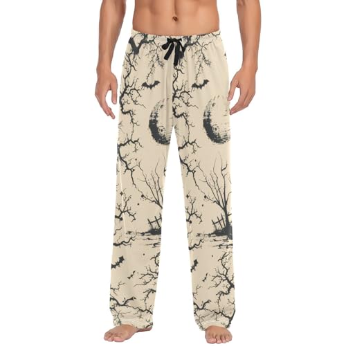 Men's Pajama Pants Halloween Wood Castle Sleep Pajama Lounge Pant with Pockets, Elastic Waistband
