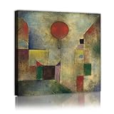 ポールクレー赤い風船キャンバスプリントウォールアート抽象レトロウォールアートポスターリビングルームオフィスホームデコレーション有名な絵画レプリカ30x30cmインナーフレーム