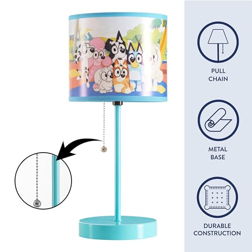 Image of Bluey Table Lamp for Kids,Stick Lamp with Printed Shade & Pull Chain,Bedroom or Nursery Nightstand Lighting,Official Bluey Merchandise