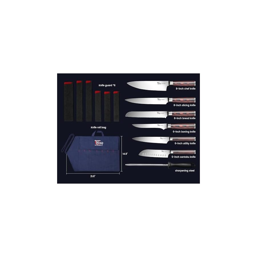 Chef-Knife-Set-14pcs-Japanese-Kitchen-Knife-Set-with-Roll-Bag-Pakkawood-Handle-High-Carbon-Stainless-Steel-Professional-Kitchen-Knives-for-Camp-Travel-Outdoor SYOKAMI Chef Knife Set, 14pcs Japanese Kitchen Knife Set with Roll Bag, Pakkawood Handle, High Carbon Stainless Steel Professional Kitchen Knives for Camp Travel Outdoor