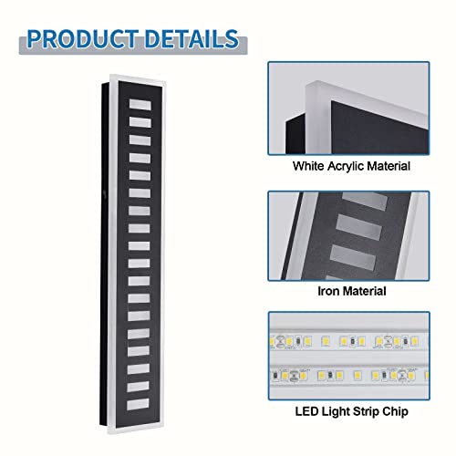 Rosysky Modern Outdoor Wall Light 24W Led Patio Wall Lights Fixture Black Exterior Wall Sconce Long Elegant White Acrylic Wall Lighting Waterproof For Porch,Garage,Courtyard,House（23.6In） #TOP3