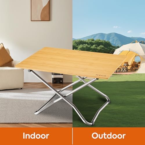 Amazon.com: ICECO Bamboo Camping Table with Storage Bag Aluminum