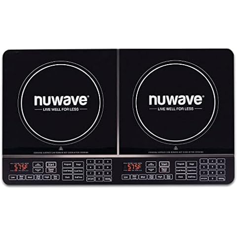 Nuwave Double Induction Cooktop, Powerful 1800W, 2 Large 8” Heating Coils, Independent Controls, 94 Temp Settings from 100°F to 575°F in 5°F Increments, 2 x 11.5” Shatter-Proof Ceramic Glass Surface Cover