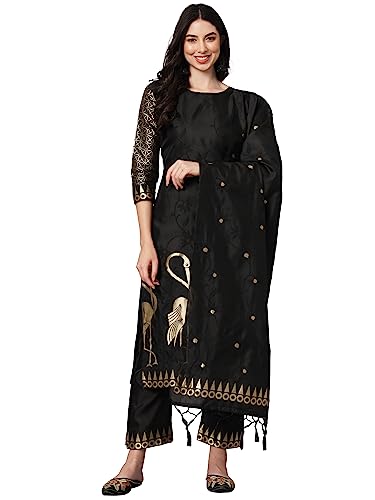 Image of VredeVogel Women's Cotton Silk Jacquard Kurta Pant Set with Banarasi Silk Dupatta
