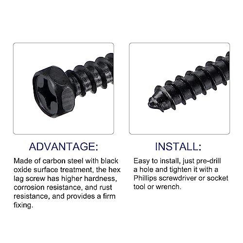 METALLIXITY Hex Lag Screws (1/4" x 2") 25Pcs, Carbon Steel Phillips Self-Tapping Wood Bolts - for Household Applications - Image 4