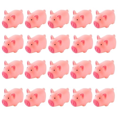 HAKACC 20 PCS Mini Squeezable Pig Bath Toys, Pink Rubber Squeaky Baby Bathtub Toys for Baby Shower...