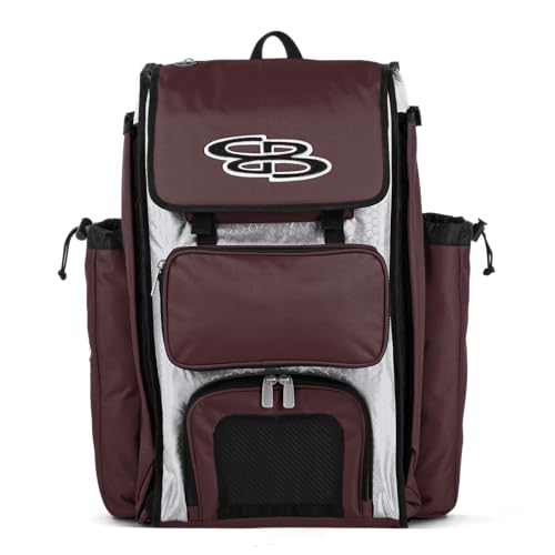 Boombah Catchers Superpack Bat Bag - Holds 4 Bats - Backpack Version (no Wheels) - White/Maroon