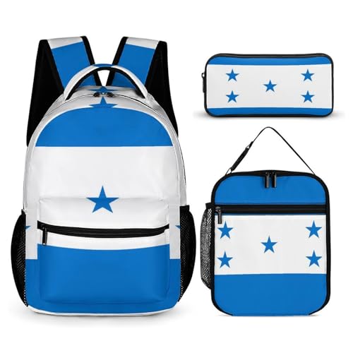 Backpack Lightweight Honduras Flag Bookbag with Lunch Box Storage Bags Backpack Set Daypack with Lunch Bag and Cosmetic Bag