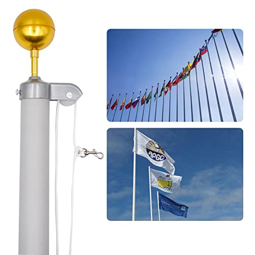Naoedeah Flag Pole Kit 50 Ft Flag Pole Rope Replacement Kit Flag Pole Hardware Parts Repair Kits Accessories 3" Flag Pole Topper+Cleat Hook+4 Flag Clips+Flagpole Pulley Truck For 2" Od Tube #TOP7