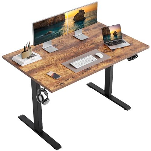 Image of Agilestic Electric Standing Desk, 48 x 24 Inches Height Adjustable Desk, Sit Stand up Desk for Work Office Home, Splice Board, Rustic Brown