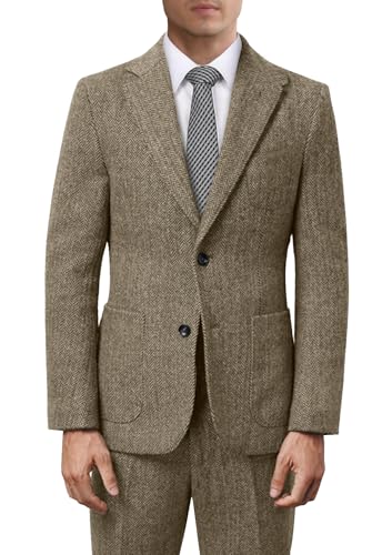 Retro Mens 2 Pieces Suit Tweed Herringbone Suit Men Slim Fit Wool Jacket Pants Set Wedding Groom Prom Tuxedo for Men