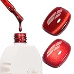 SUPWEE Cat Eye Gel Nail Polish with Magnet, Glitter Magnetic Gel Polish Red Holographic Cat Eye Effect Nail Varnish Soak Off UV Magnet Manicure Salon 15ML