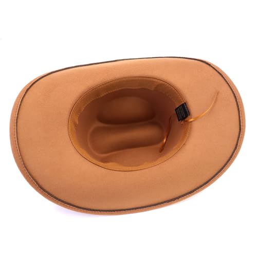 Image of Western Cowboy Hat for Men Women Wide Brim Felt Cowboy Cowgirl Hat with Buckle Belt Classic Fedora Hat