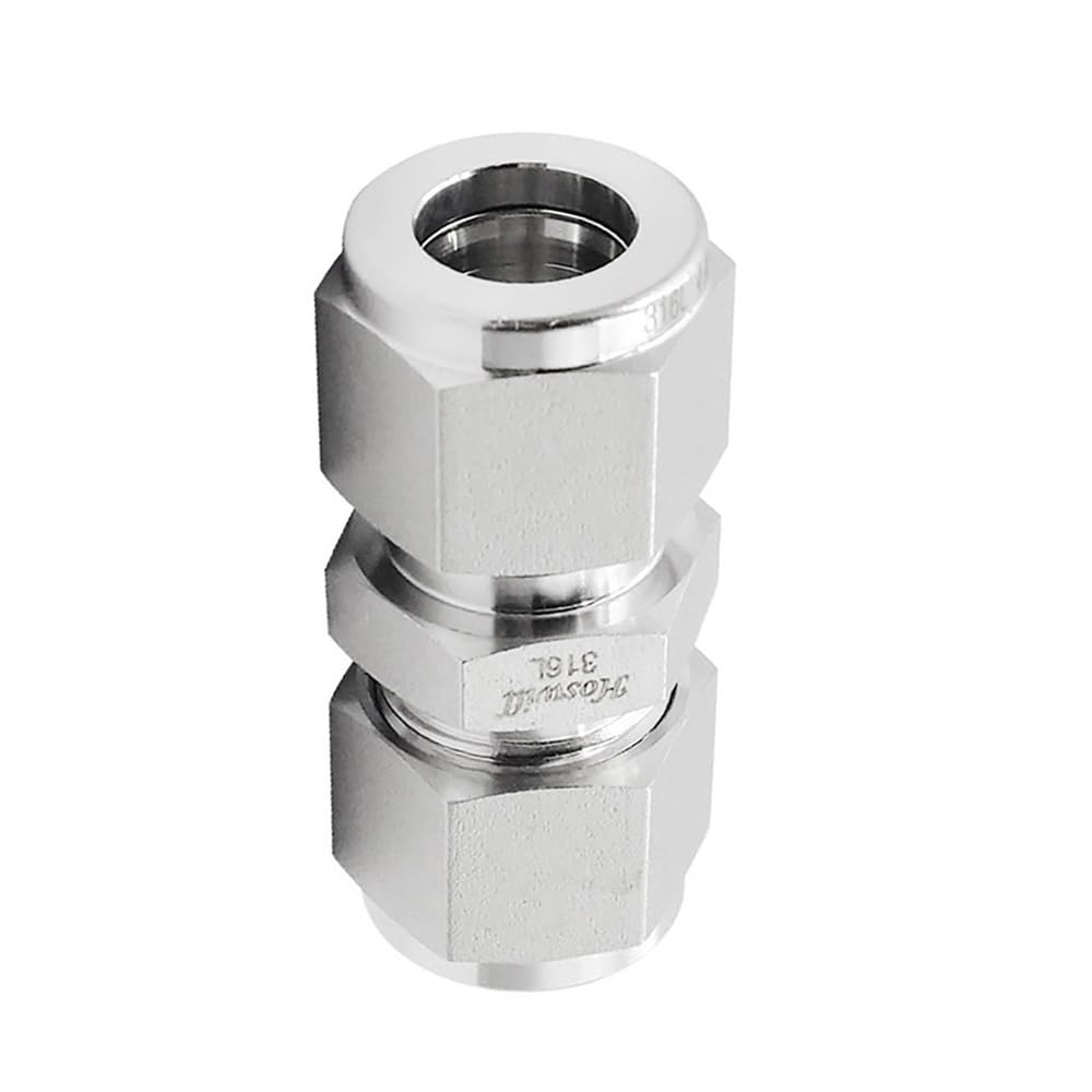 Conector De Tubería De Acero Inoxidable 316 Con Cabeza Hexagonal, Unión Recta De Doble Virola Con Tuerca Plateada for Agua Y Aire Medio(16 mm LOK)