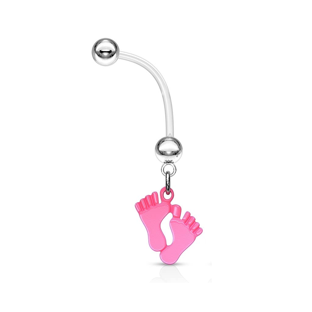 Paula & FritzPiercing para el ombligo para embarazadas, piercing para el pie del bebé, juego de piercings para el ombligo rosa y azul, Acero inoxidable Bioflex epoxi Acero inoxidable
