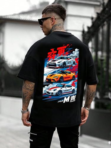 Image of SQF Men's Cottonblend Oversized, Black, Half Sleeve Round Neck Back Font Printed T-Shirt, Graphic T-Shirt