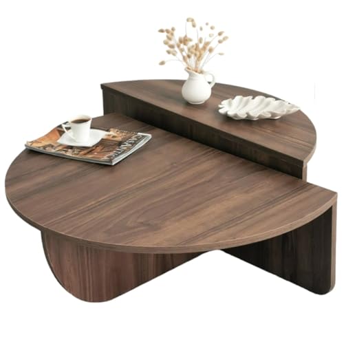 CONCEPT USINE | Table Basse de Salon Ronde Modulable | Design Mila | Finition Bois Noyer | Moderne et Flexible | Table Fonctionnelle en 2 Parties Dissociables...