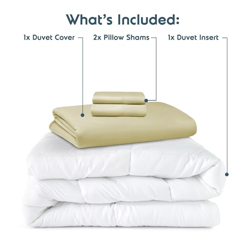 Nestl Queen Duvet Cover Set with Comforter Insert - Vanilla Yellow 4 Piece 90x90 Duvet Cover & 2 Pillow Shams with White Quilted Down Alternative Comforter, Ultra Soft, All Season