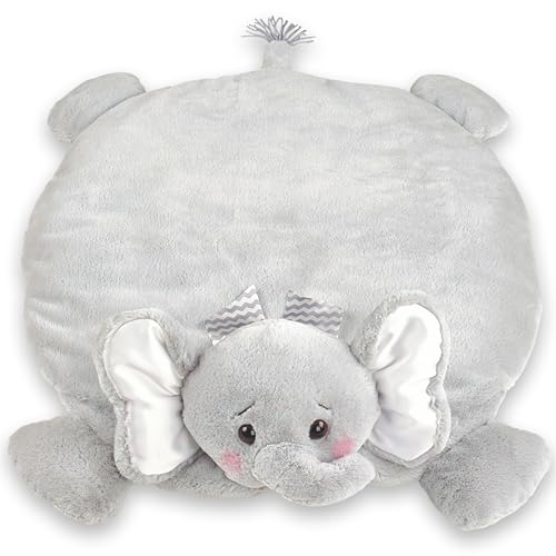 Image of Bearington Baby Lil’ Spout Tummy Time Mat, 30 x 30 Inch Elephant Plush Stuffed Animal Blanket, Baby Elephant Nursery Décor - Tummy Time Blanket