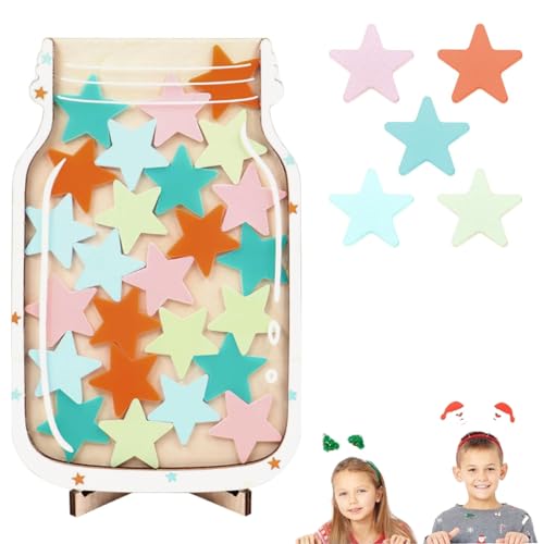 Reward Jar with Stars Wooden Incentive Jar for Kids Reward Charts for Positive Behavior Classroom and Home Motivation Ideal for Teachers and Parents