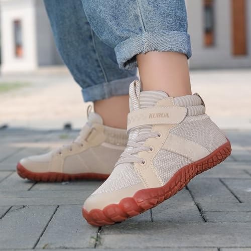 Image of KUBUA Kids High Top Barefoot Shoes Boys Girls Minimalist Zero Drop Sneakers | Wide Toe Box, Padded Collar for Ankle Support, Non-Slip, Hiking, Tennis, Walking, School, Wrestling, Gym, Little Kid, Big Kid