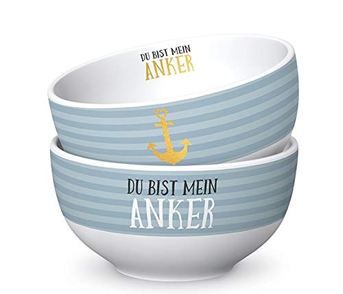 Geschenk Für Dich :-) Müslischale DU BIST Mein Anker blau gestreift D. 13cm H. 7cm Maritim Porzellan L Cover