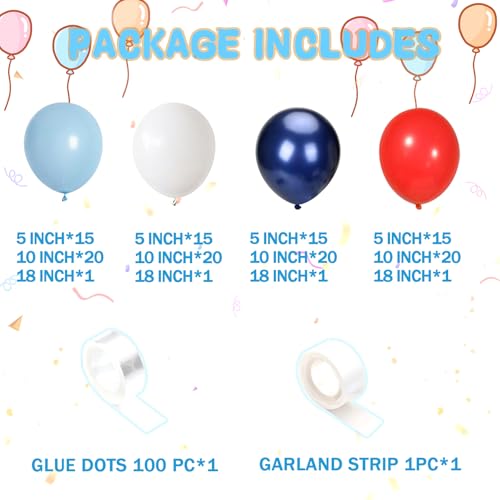 Image of Airplane Balloon Garland Arch Kit 147pcs Navy Blue Red and Blue white Balloons for Time Flies Theme Birthday Baby Shower Superhero Boys Party Supplies