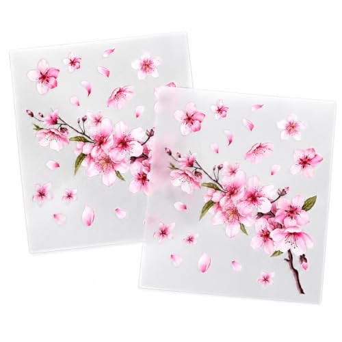 Image of Cherry Blossom Vinyl Car Sticker, Scratch Cover Pink Flower Bumper Decal for Automotive, Motocycle, Home Decor