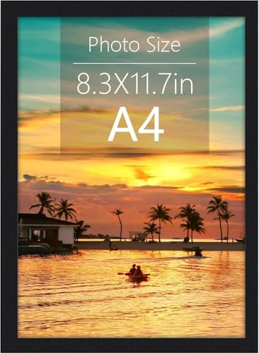 A4 Photo Frame, Picture Frame with Clear Perspex Front, Wooden Certificate Frames, Art Print Poster Frames, Freestanding and Wall Mountable, 21 x 29.7cm, (Black)