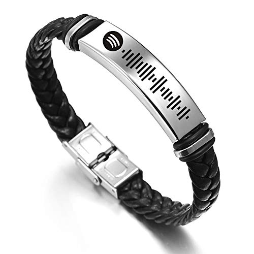 SalmophC Música Personalizada Spotify Scan Code Pulsera Custom Spotify Code Pulsera de Cuerda de Cuero Pulsera de Acero Inoxidable Cover