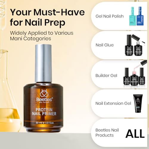 Image of Beetles 30ML Protein Nail Primer - HEMA-Free Acid-free Professional Nail Prep for Acrylic & Gel Polish, Large Size Refill for Nail Technicians, Salon & Home DIY