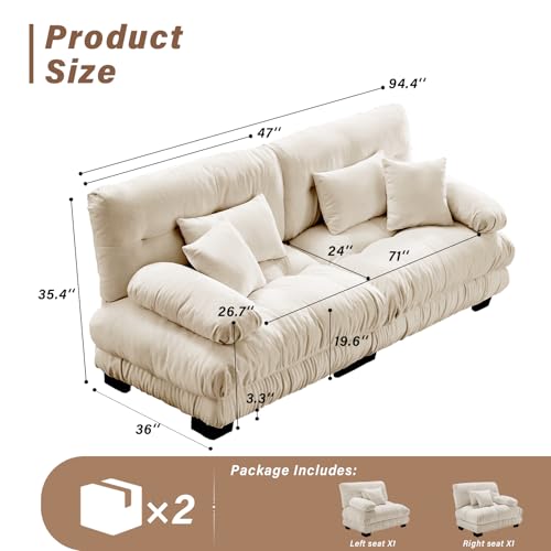 Image of SoarFlash Modern Living Room Velvet Recliner Sofa, Loveseat Sofa for Apartment, Solid Wood Frame, Easy to Install (94.4 inch,Camel)