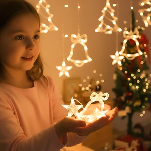 Image of Gigawatts Fairy Curtain String Light with Star Deer Tree Hanging 138 LEDs 2.5m Indoor & Outdoor Decoration Use Lights for Festival Christmas Wedding and Party (Pack of 1, Yellow)