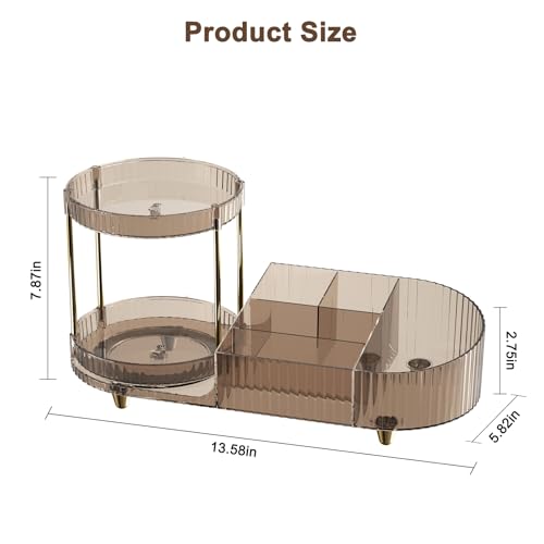 Image of Makeup Organizer Countertop with 360 Rotating Perfume Trays, 7-Divider Vanity Skincare Organizers, Make Up Desk Organization and Storage with Cosmetic Brush Holder for Bedroom Bathroom Counter