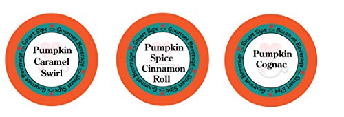 Smart Sips, Pumpkin Spice Variety Sampler- Pumpkin Spice Cinnamon Roll, Pumpkin Caramel Swirl, Pumpkin Cognac - Single Serve Gourmet Coffee Pods for Keurig K-cup Machines