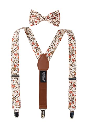 Spring Notion Boys' Cotton Floral Suspenders and Bow Tie Set For Kids Toddlers Infants, 43-Sienna Small
